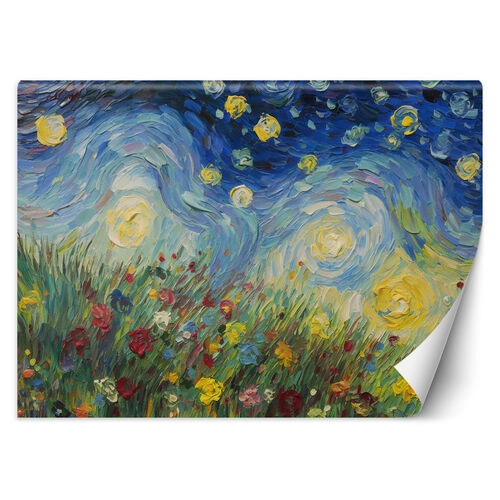 Wallpaper, Starry night on a meadow - V. van Gogh