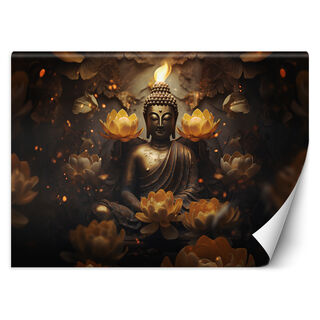 Wallpaper, Golden Buddha and lotus flowers