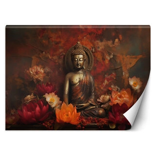 Wallpaper, Meditating Buddha and coloured flowers