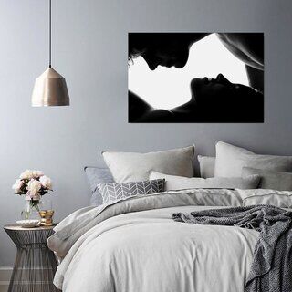 Lærred print, Kiss Love Couple sort og hvid