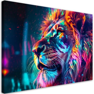 Lærred print, Neon Lion Animal Ai