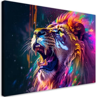 Lærred print, Lion's Roar Neon Abstraktion