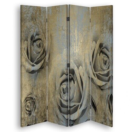 Rumdeler Dobbeltsidet, Rose blomster guld - (145x170)