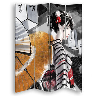 Rumdeler Dobbeltsidet, Geisha med vifte - (145x170)
