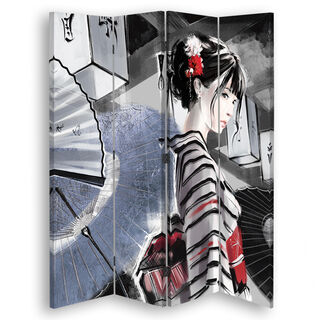 Rumdeler Dobbeltsidet, Geisha med vifte - (145x170)