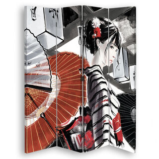 Rumdeler Dobbeltsidet, Geisha med vifte - (145x170)