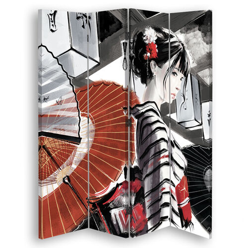 Rumdeler Dobbeltsidet, Geisha med vifte - (145x170)
