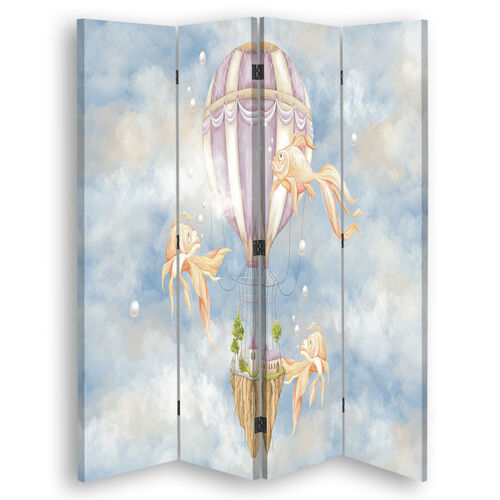 Rumdeler Dobbeltsidet roterbar, Luftballon med flyvende hus og fisk - (145x170)