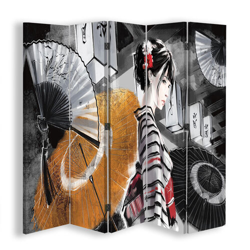 Rumdeler Dobbeltsidet, Geisha med vifte - (180x170)