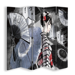 Rumdeler Dobbeltsidet, Geisha med vifte - (180x170)