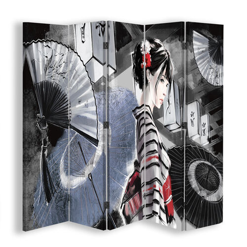 Rumdeler Dobbeltsidet, Geisha med vifte - (180x170)
