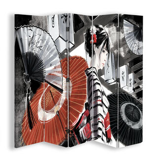 Rumdeler Dobbeltsidet, Geisha med vifte - (180x170)
