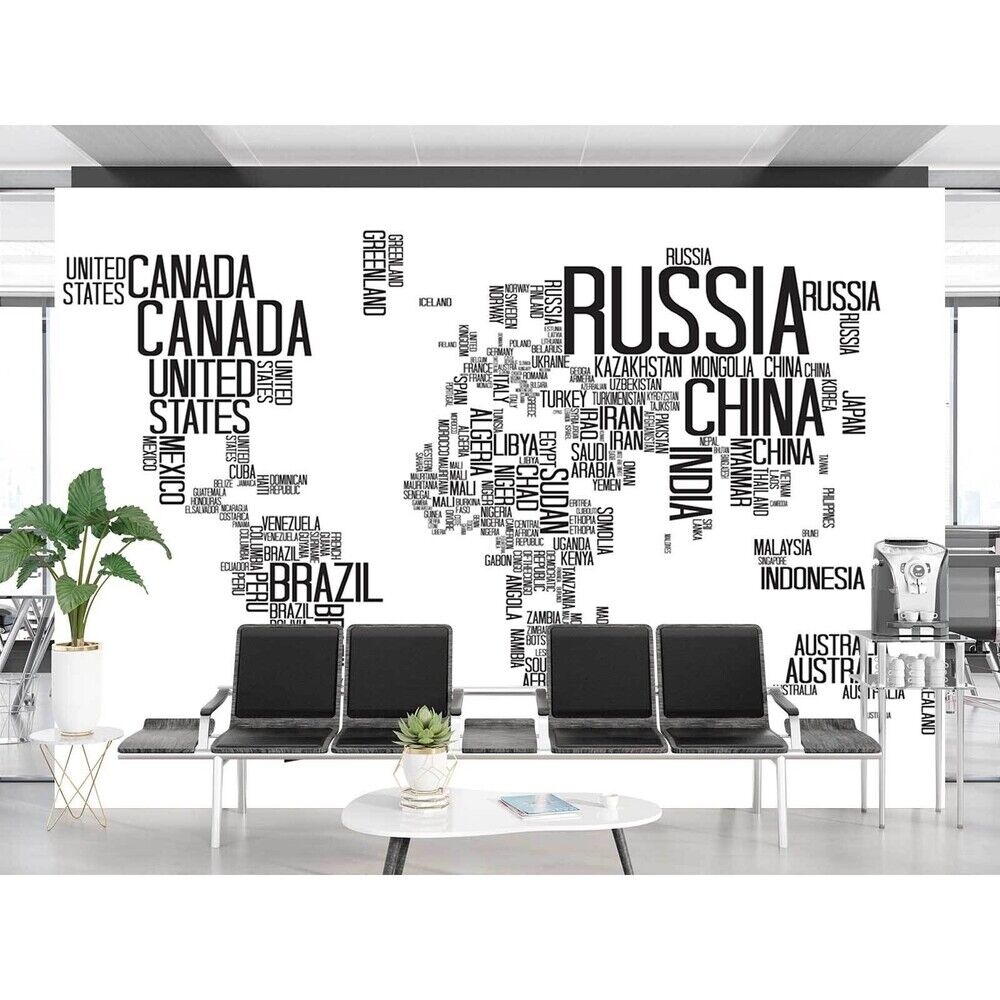 Fototapet, Verdenskort sort-hvid | TF_00383 | Se mere her