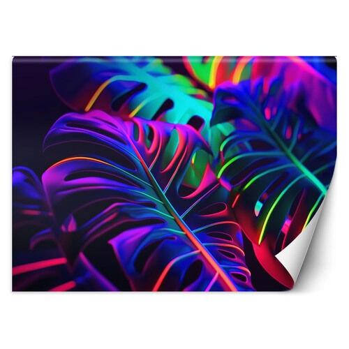 Fototapet, Monstera-blade i neonfarver