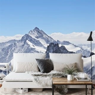 Fototapet smuk bjergtop med sne