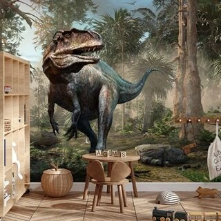Fototapet Realistiske Dinosaurer Og Palmer