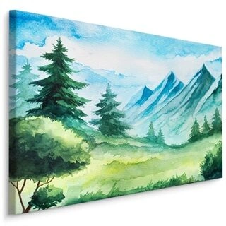 Lærred Bjerglysning Malet Med Akvarel