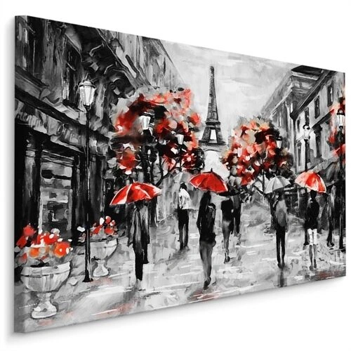 Lærred Folk Med Røde Paraplyer I Paris