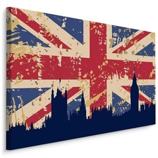 Lærred Det Forenede Kongeriges Flag Med Silhuet Af London