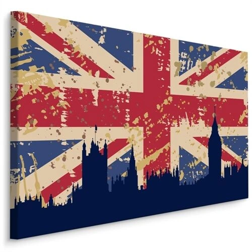 Lærred Det Forenede Kongeriges Flag Med Silhuet Af London