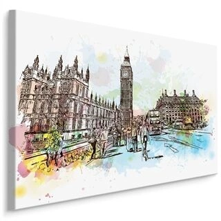 Lærred London Street Malet Med Akvarel