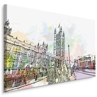 Lærred Palace Of Westminster Malet Med Akvareller