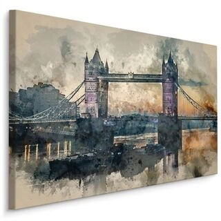 Lærred Udsigten Over Tower Bridge Malet Med Akvareller
