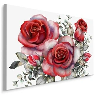 Lærred Røde Roser Malet Med Akvarel