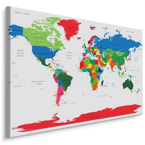 Lærred Farverigt Verdenspolitisk Kort