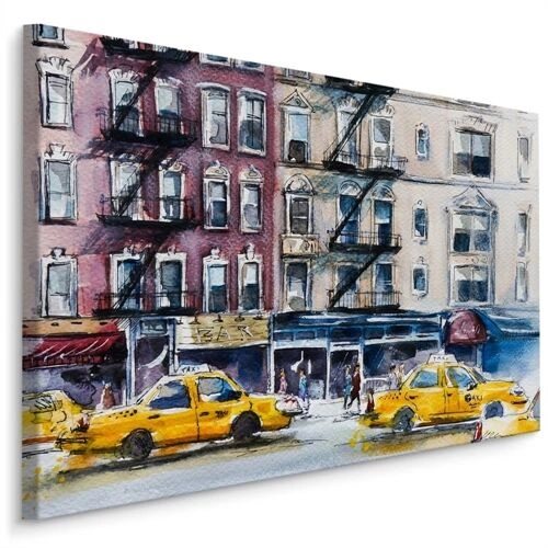 Lærred New York Gade Malet Med Akvarel