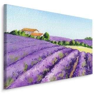 Lærred Lavendelfelt Malet Med Akvarel