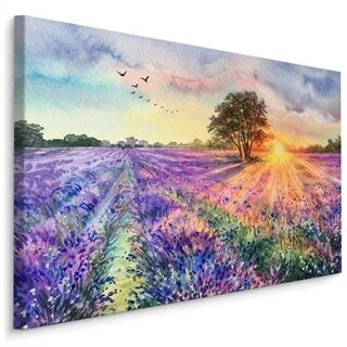 Lærred Lavendel Landskab Malet Med Akvarel