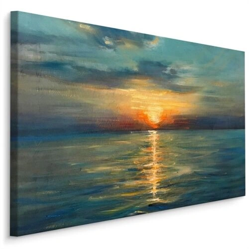 Lærred Malerisk Solnedgang Ved Havet