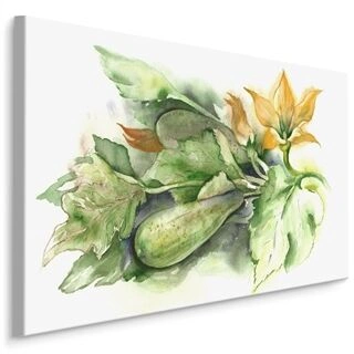 Lærred Zucchini Med Blomster Malet Med Akvarel