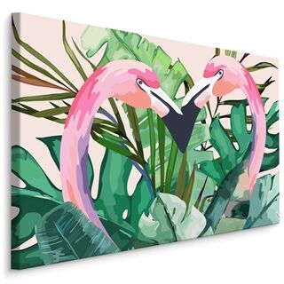 Lærred Flamingoer Og Tropiske Blade