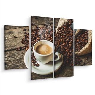 Multipart Canvas print A cup of hot coffee LBS-3092-C4X2-1