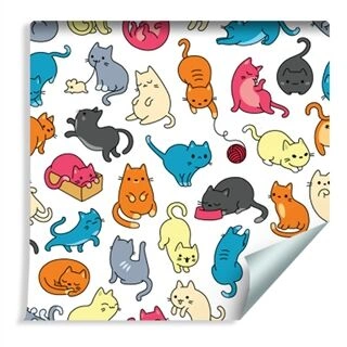 Wallpaper For Children - Colorful Cats Like From The Cartoon Non-Woven 53x1000