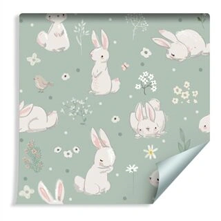 Wallpaper For Children. Bunnies. Flowers. Fairy-Tale Decoration Non-Woven 53x1000