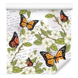Wallpaper Butterflies, Flowers, Leaves, Branches, For A Living Room Non-Woven 53x1000