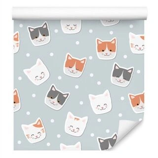 Wallpaper For Children - Kittens And Circles Non-Woven 53x1000