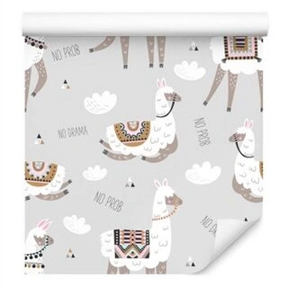 Wallpaper For A Llama&amp;#039;s Baby Room Animals Clouds Non-Woven 53x1000