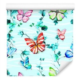 Wallpaper For Children. Butterflies. Flowers. Green Non-Woven 53x1000