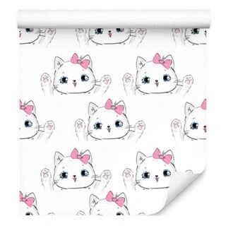 Wallpaper For Children - Happy Cats With A Bow Non-Woven 53x1000