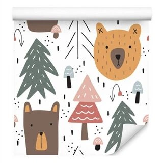 Wallpaper Bears And Christmas Trees Non-Woven 53x1000