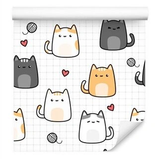 Wallpaper For Children - Kittens And Hearts Non-Woven 53x1000