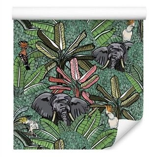 Wallpaper Elephants, Birds And Trees Non-Woven 53x1000