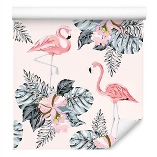 Wallpaper Flamingos And Leaves Non-Woven 53x1000