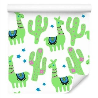 Wallpaper Lama Green Cacti For Baby&amp;#039;s Room Non-Woven 53x1000