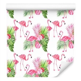 Wallpaper For The Salon Flamingos Flowers Greenery Non-Woven 53x1000