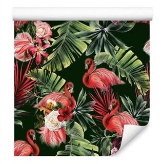 Wallpaper Flamingos, Roses, Flowers, Greenery For The Bedroom Non-Woven 53x1000